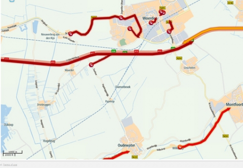 Verkeerschaos in Woerden door ongeval A12